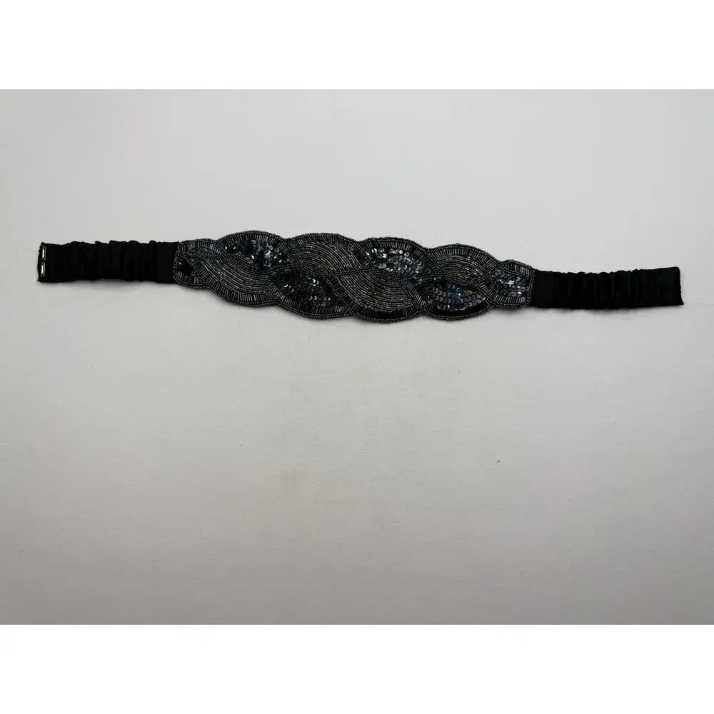 Vintage 1980s–90s Black Beaded Sequin Evening Belt One Size